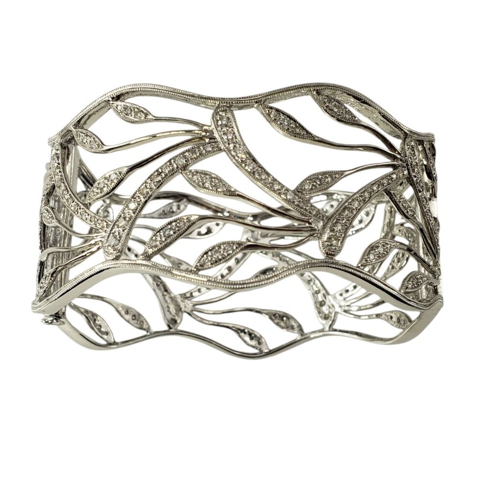 14K White Gold Wide Diamond Open Cuff Bracelet  #23322